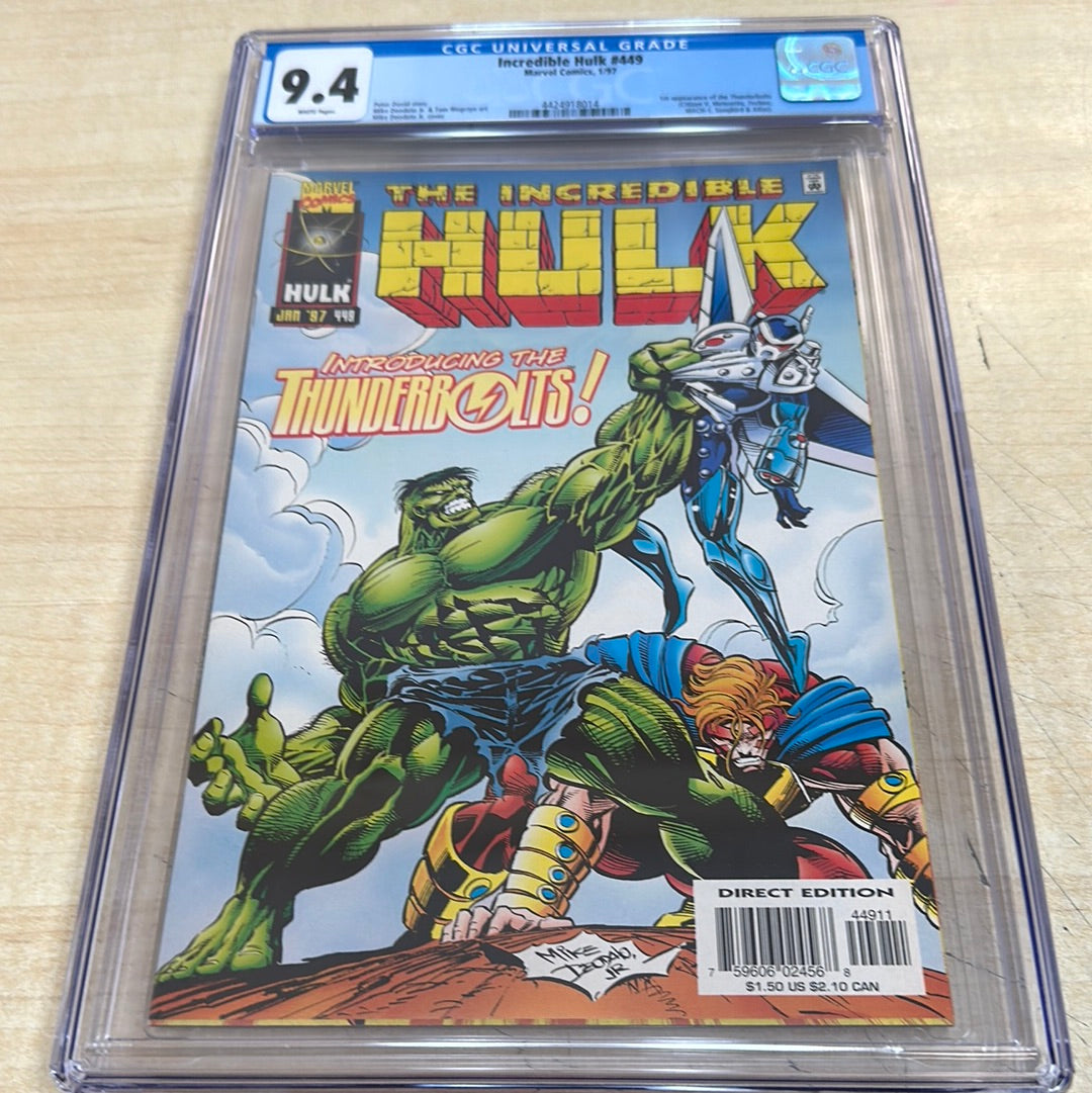 CGC 9.4 - Incredible Hulk#449 (1/97); 1st app of the Thunderbolts