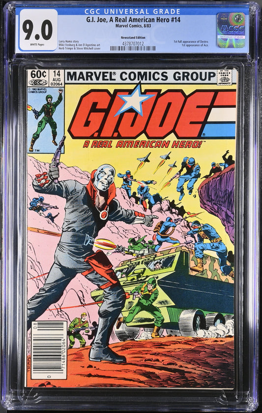 CGC 9.0 - G.I. Joe, A Real American Hero #14 (8/83); 1st full app of Destro. 1st app of Ace. Newsstand.