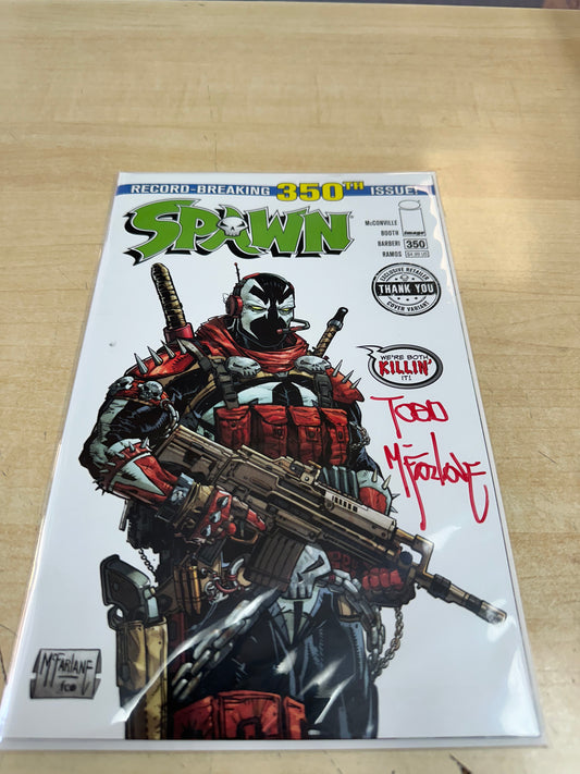 Spawn #350 (2/24); One per retailer 1:25. Signed by TODD McFarlane. Rare.