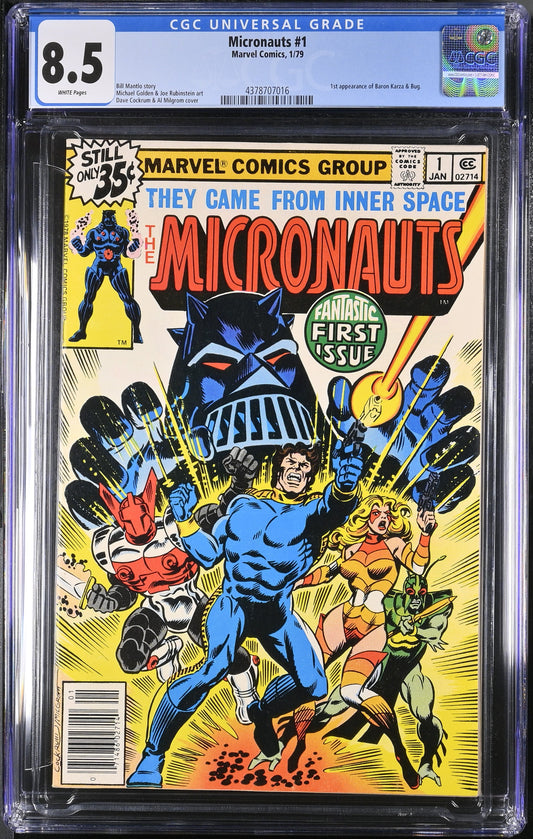 CGC 8.5 - Micronauts #1 (1/79); 1st app of Baron Karza & Bug.